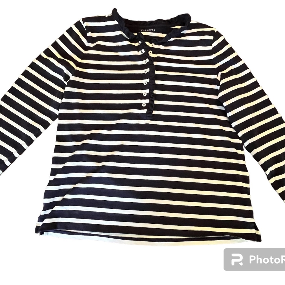 Talbots Popover Navy and White Striped Shirt